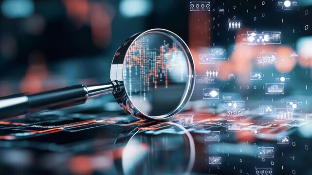 Advanced AI-powered cyber threat detection, magnified digital code analysis