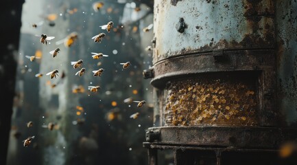 Rusty Hive: A Swarm of Bees in Flight