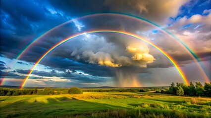 Naklejka premium Double Rainbow over Landscape