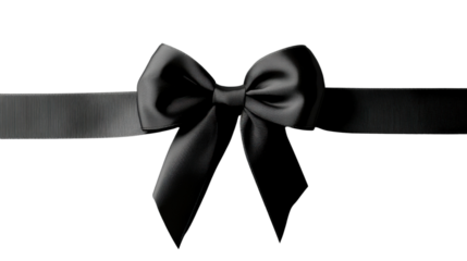 Black ribbon with bow isolated on transparent background