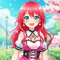 Fototapeta premium Cute Red Anime Girl