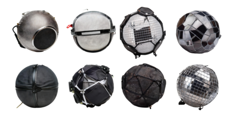 Unique Collection of Various Round Bags in Different Textures and Styles, isolated on transparent background
