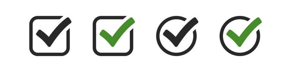 check mark icon set. check box icon with correct, accept checkmark icons green tick box, check list circle frame - checkbox symbol sign. checkbox square frame © icons gate