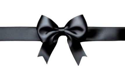 Black ribbon with bow isolated on transparent background