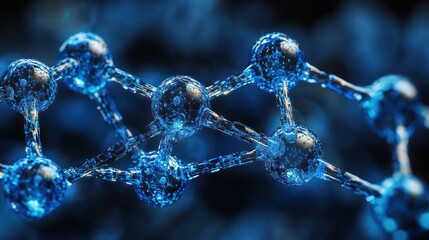 Close-up view of interconnected blue molecules illustrating molecular structure in a scientific context
