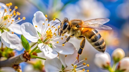 Honeybee Pollinating White Flower