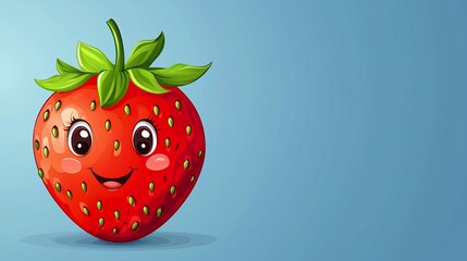 Obraz premium Cartoon strawberry character with a cheerful expression on a light blue background