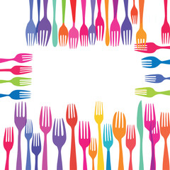 Vsai colorful forks and knives forming a border with copy space