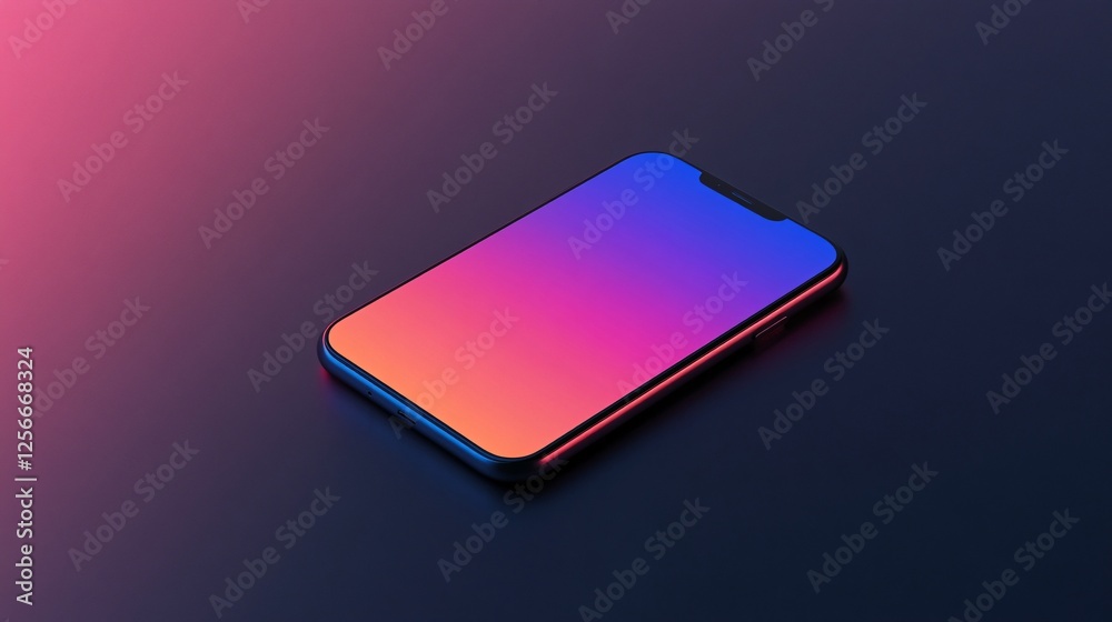Poster Modern smartphone showing colorful blank screen lying on dark background