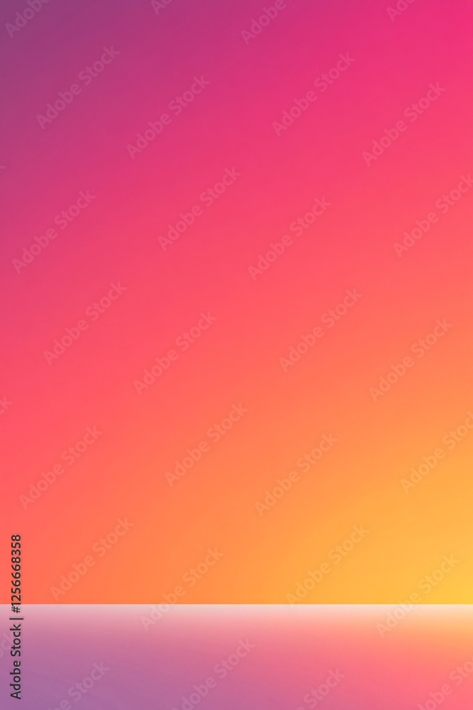 Poster Empty studio background showing pink and orange gradient with ground and horizon for product placement
