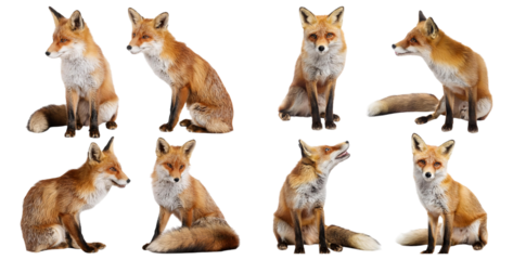 Different Poses of a Red Fox in Naturalistic Settings, isolated on transparent background