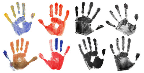 Colorful Handprints on White Background for Creative Expression, isolated on transparent background