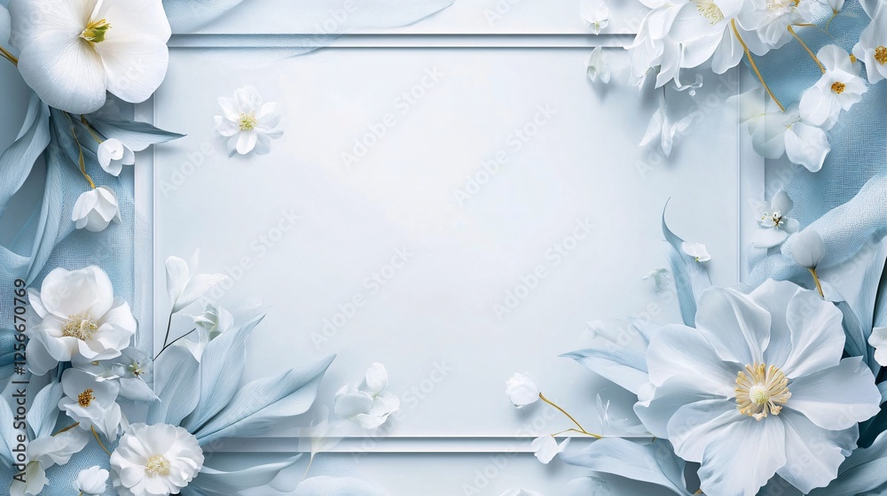 Poster elegant floral frame composition on blue background with copy space