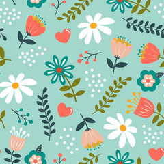 Spring Flower seamless pattern. Vector background.