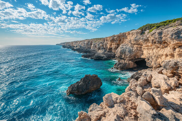 Obraz premium There is a view of a cliff with a view of the ocean