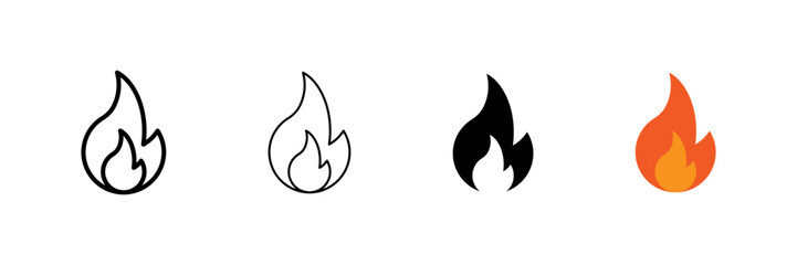 fire icon set, warnings, heat, and energy concepts