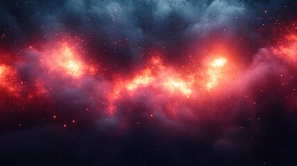 Naklejka premium A vibrant cosmic scene showcasing swirling clouds of red and orange nebulae against a dark backdrop