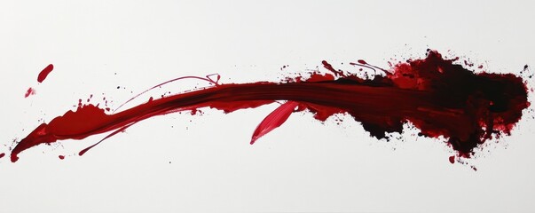 Dynamic red brush stroke on white canvas with splatter effect