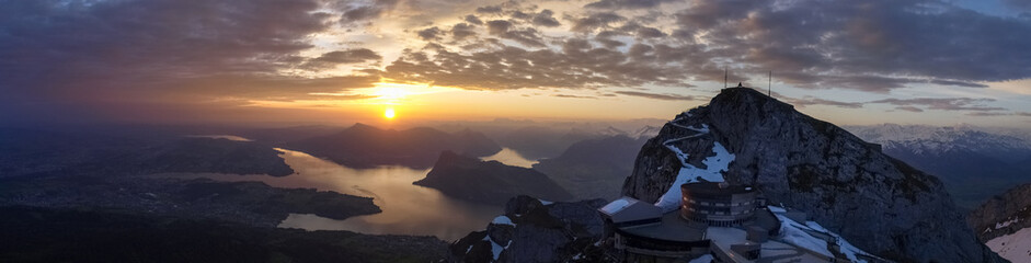 panorama from the top in the light of dawn