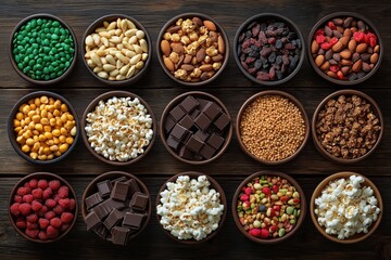 Fototapeta premium Healthy Snack Arrangement: Nuts, Seeds, Dried Fruit, and More