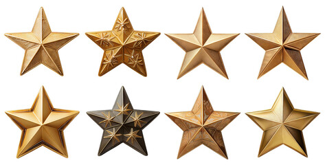 Obraz premium Golden and Black Stars in Different Designs for Creative Projects, isolated on transparent background