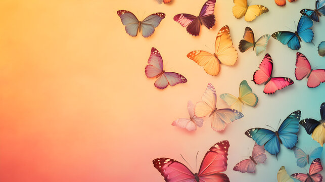 un fondo desvanecido con espacio de copia para dise&ntilde;o con mariposas de colores artisticas para plantilla o invitacion 