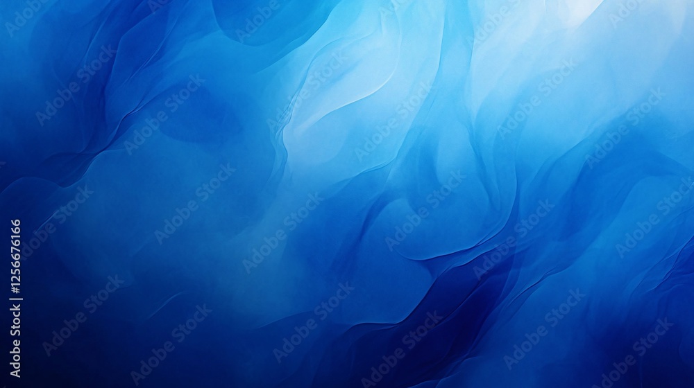 Poster Abstract blue fluid painting background with dynamic wavy lines and swirls
