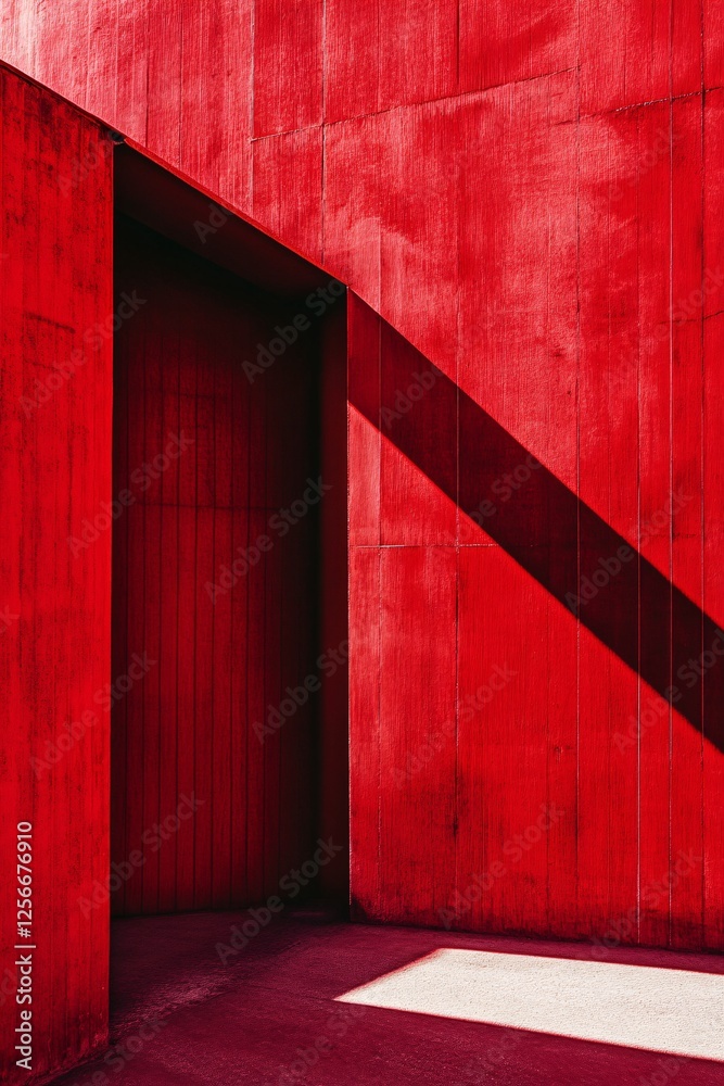 Aufkleber sunlight casting geometric shadows on red wall