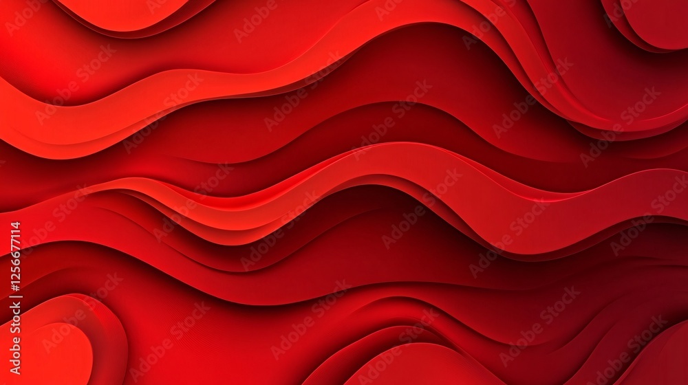 Poster Abstract red background with flowing lines forming dynamic wavy pattern