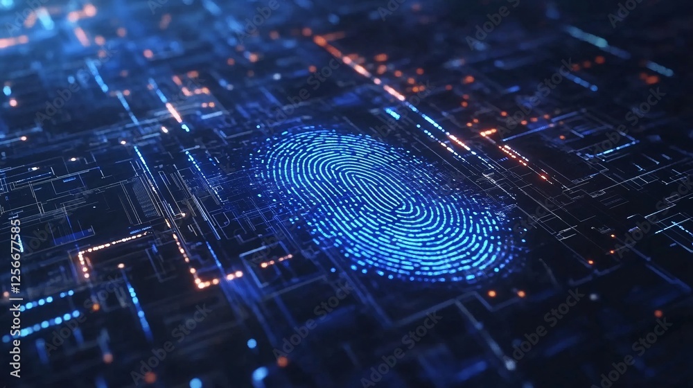 Aufkleber glowing fingerprint appearing on circuit board symbolizing digital identity