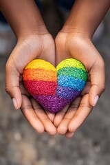 Person holding rainbow colored heart showing love and support for lgbtq+ community