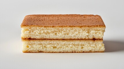 Fototapeta premium Layered Yellow Cake Slice on Plain Background for Culinary Uses