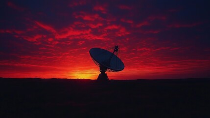 Satellite Dish Against Dramatic Sunset Sky