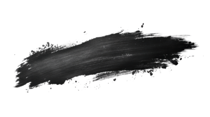 Black paint brush stroke on transparent background creating abstract design