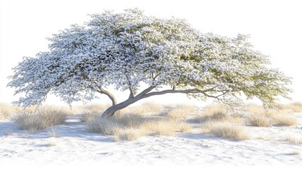 Snow-covered tree in winter landscape nature photography serene environment aesthetic viewpoint
