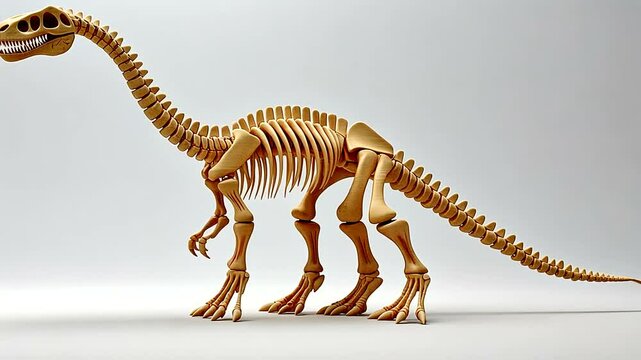 Realistic dinosaur skeleton model showcasing detailed bone structure in studio setting