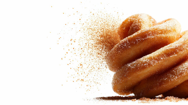 Deliciously swirled doughnut dusted with cinnamon sugar on a clean white background.