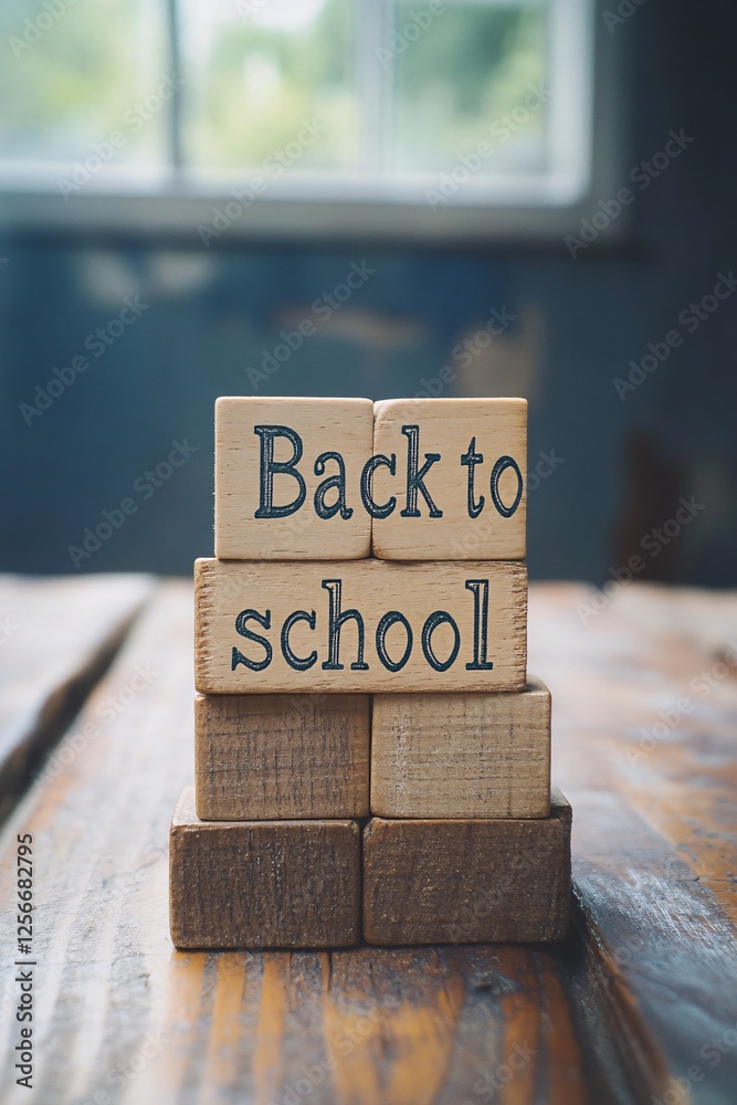Poster Back to school concept with wooden cubes stacked on a table
