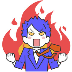 怒りに燃え炎をあげる男性社員