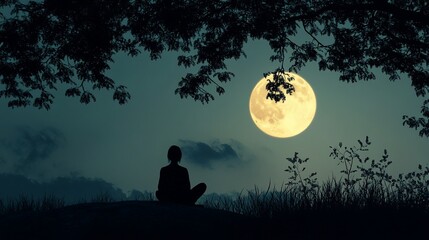 Solitary Contemplation Under the Moon's Glow in the Quiet Night Sky