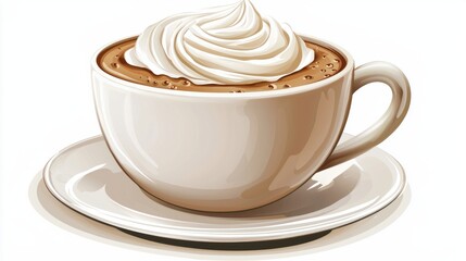 Creamy Hot Chocolate Topped with Whipped Cream in a White Cup