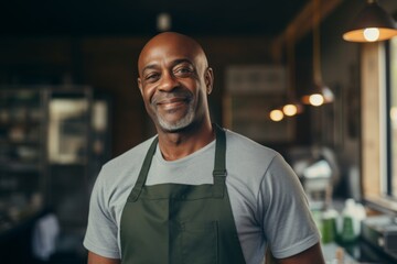 Fototapeta premium Smiling portrait of a middle aged African American small business owner