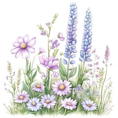 spring flowers bouquet, Wild flowers - watercolor painting - generative AI Generative AI