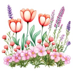 spring flowers bouquet, Wild flowers - watercolor painting - generative AI Generative AI