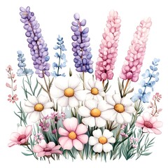 spring flowers bouquet, Wild flowers - watercolor painting - generative AI Generative AI