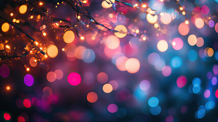 Beautiful bokeh effect of colorful lights glowing in the dark night