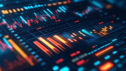 Stock market graph showing growing indicators on computer screen