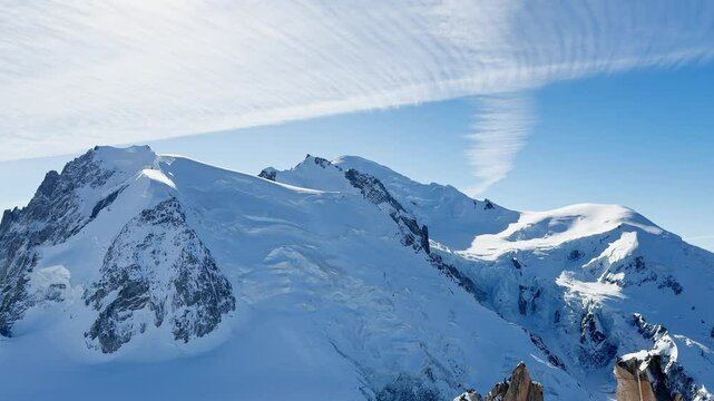 Panoramic View of Mont Blanc in Sunlight from the Upper Station of Aiguille du Midi