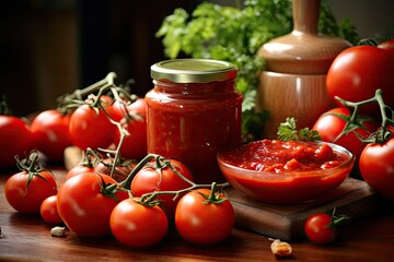 Ripe tomatoes in tomato paste