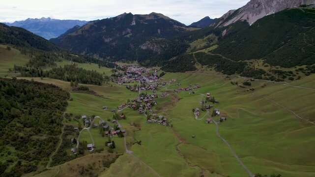 Beautiful aerial Footage of Malbun the Alps and the small town in Liechtenstein